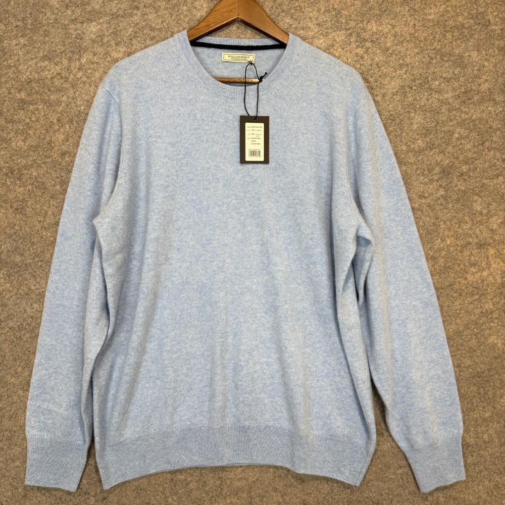 Williams & Kent 100% Cashmere Sweater Mens 2XL XXL Light Blue Luxury Soft NEW